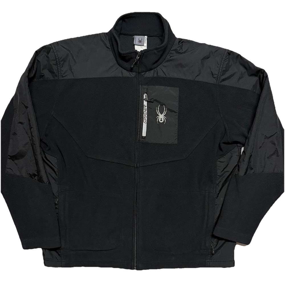 Vintage Spyder Polartec Fleece Full Zip Jacket Logo Black Sweater Mens Size 2XL